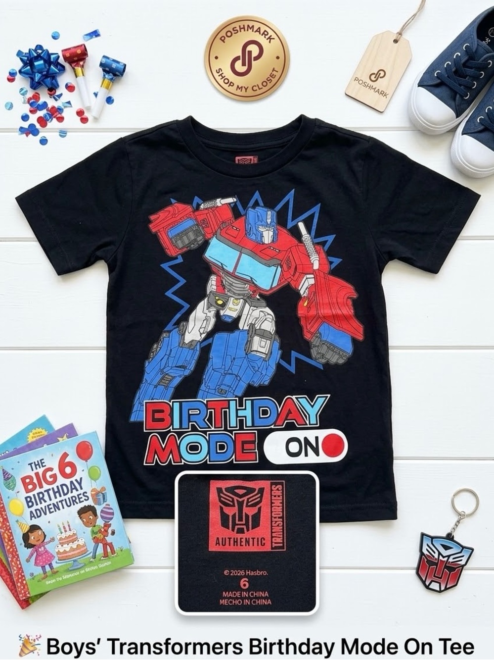 Boys' Birthday Mode On T-Shirt - Black/Red/Blue